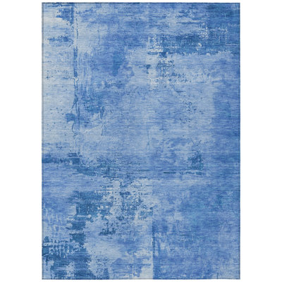 HomeRoots 3' X 5' Navy Blue Abstract Washable Indoor Outdoor Area Rug