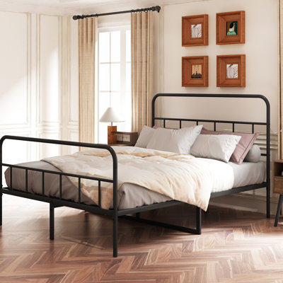 Structure de lit et tête de lit pour grand lit en métal, fabrication en fer, sommier tapissier inutilisé, nuit tranquille au repos, noir - grand, pas de printemps, nuit de rêve paisible