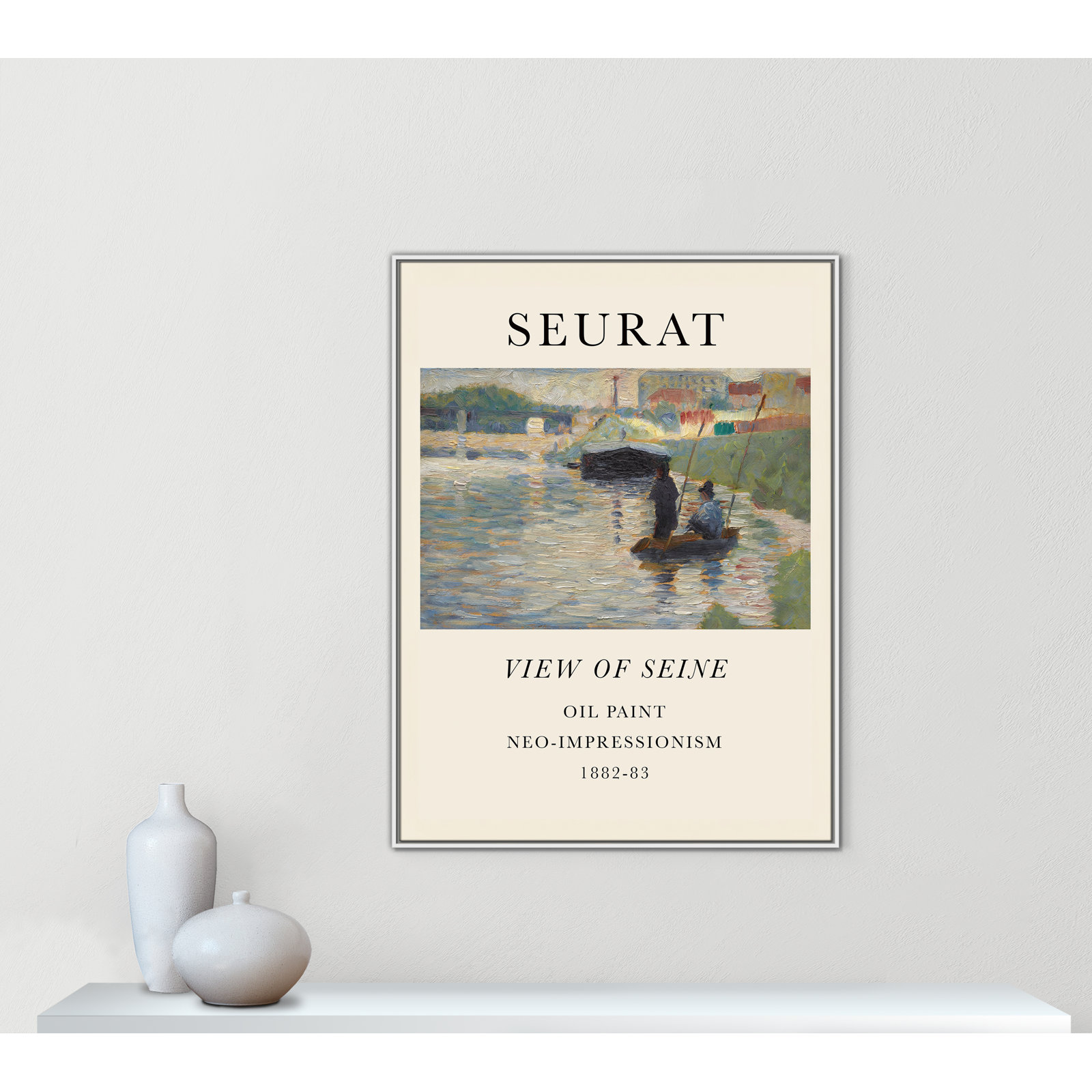 View Of Seine by Georges Seurat, No, 49.5" H x 37.5" W x 2" D, White Floater Frame