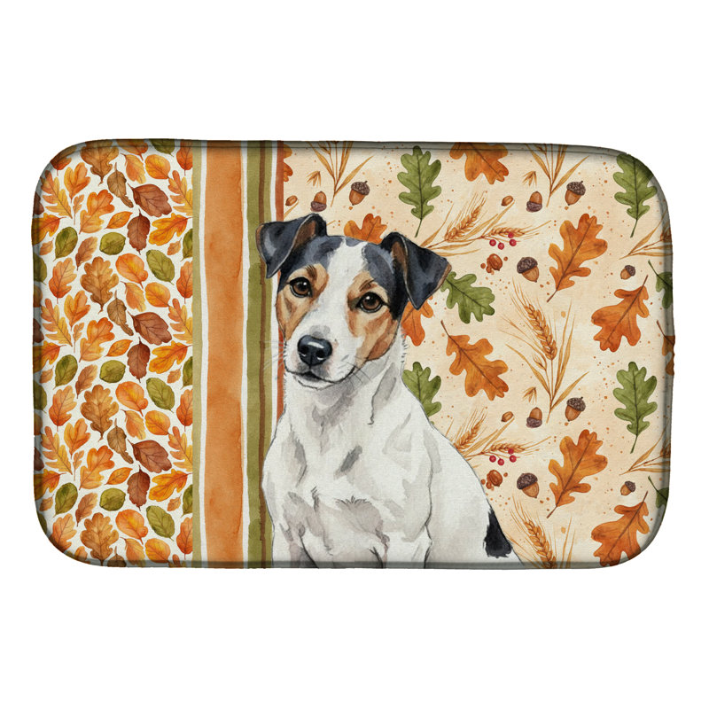 Tapis de séchage d'automne blanc avec marques noires Russell Terrier Heirloom