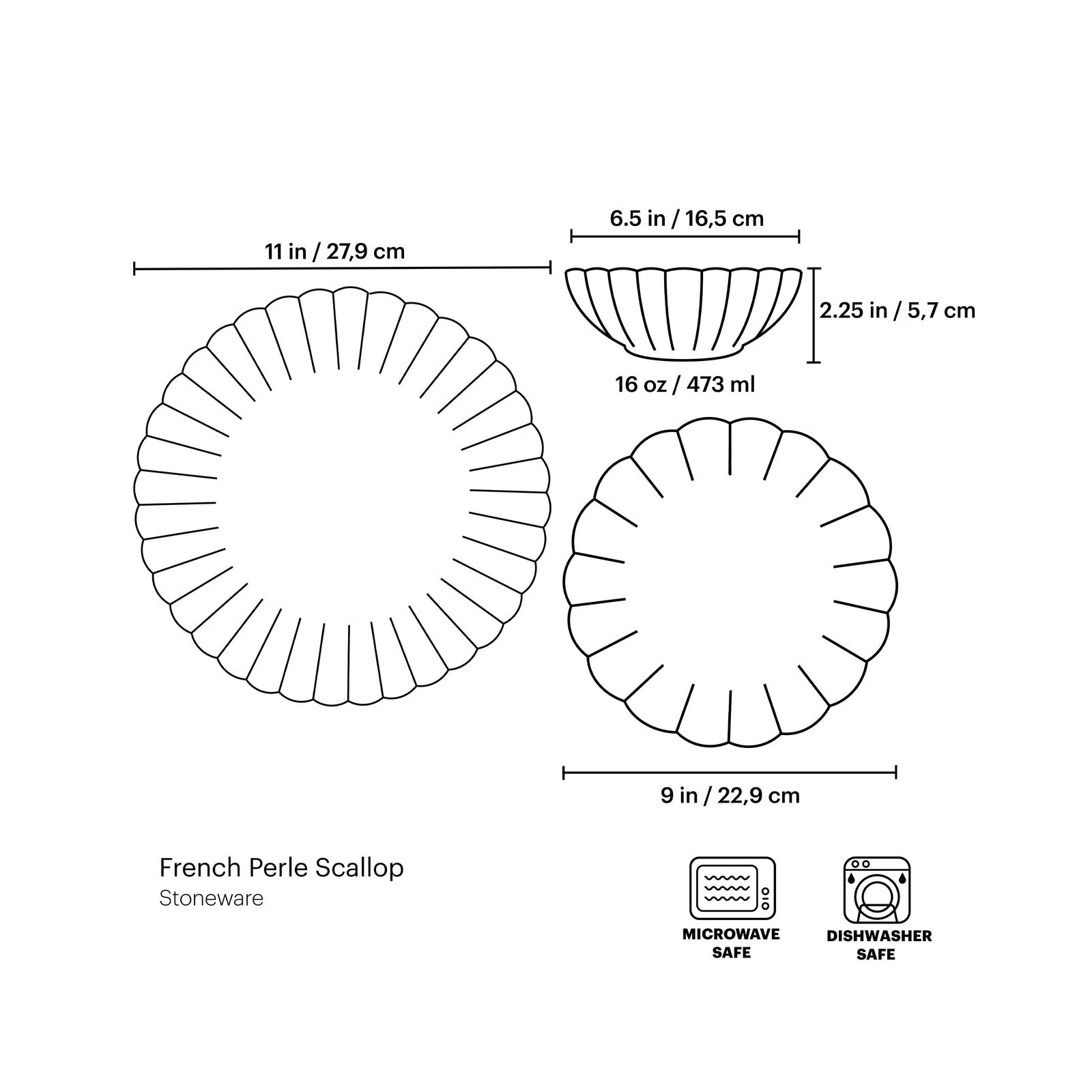 French Perle Scallop White Scallop 12 Piece Dinnerware Set, Service for 4