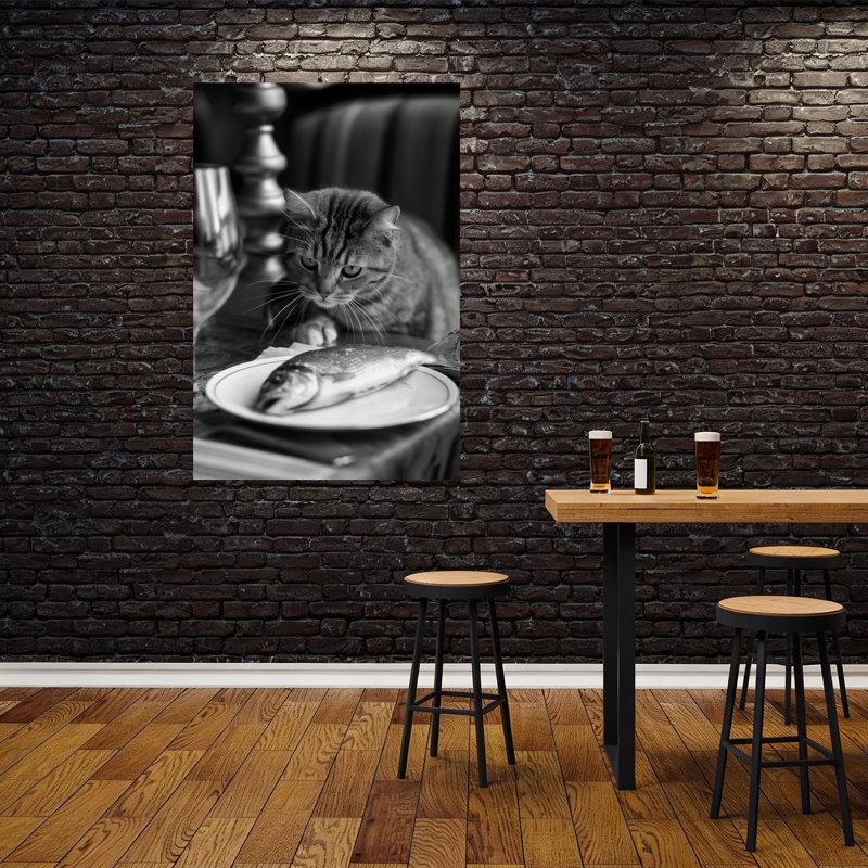 Cat Stares At Fish Elegant Contemporary Cat Fish Wall Art Print 1 Piece Wrapped Canvas Wall Art, 152.4cm H x 101.6cm W