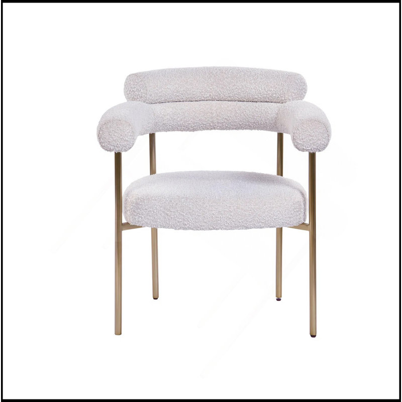 Ensemble de 2 chaises de salle à manger en tissu Boucle, Blanc crémeux, Doré