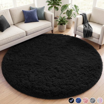 5X5 Ft Round Soft Fluffy Area Rug For Living Room Bedroom,Black