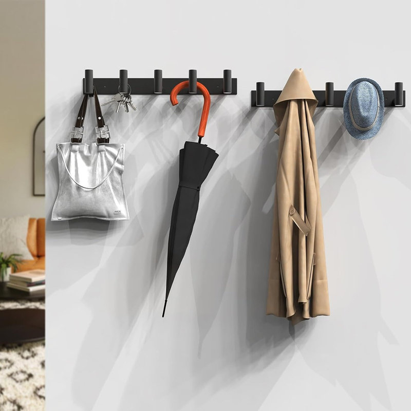 Porte-manteau mural noir à 5 crochets, organisateur suspendu moderne pour manteaux, chapeaux, serviettes, sacs, clés et peignoirs