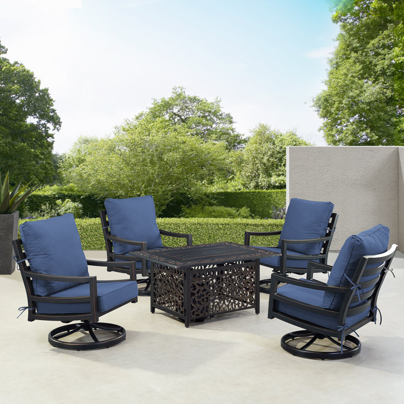 Ensemble de conversation d'extérieur pour 4 personnes avec coussins Demosthenes, Bleu