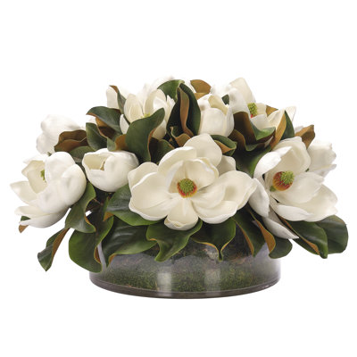 Magnolia, White, Moss Glass Bowl, 23wx22dx13h