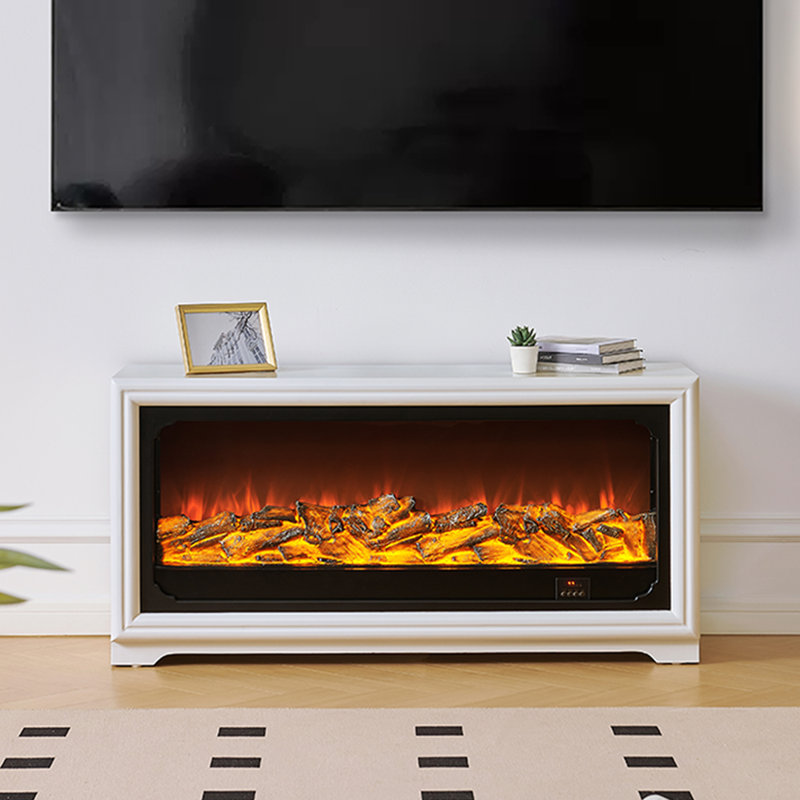Blanc massif + foyer en bois manufacturé avec meuble télé, H 23,62 po x l 47,24 po x P 12,99 po, Blanc