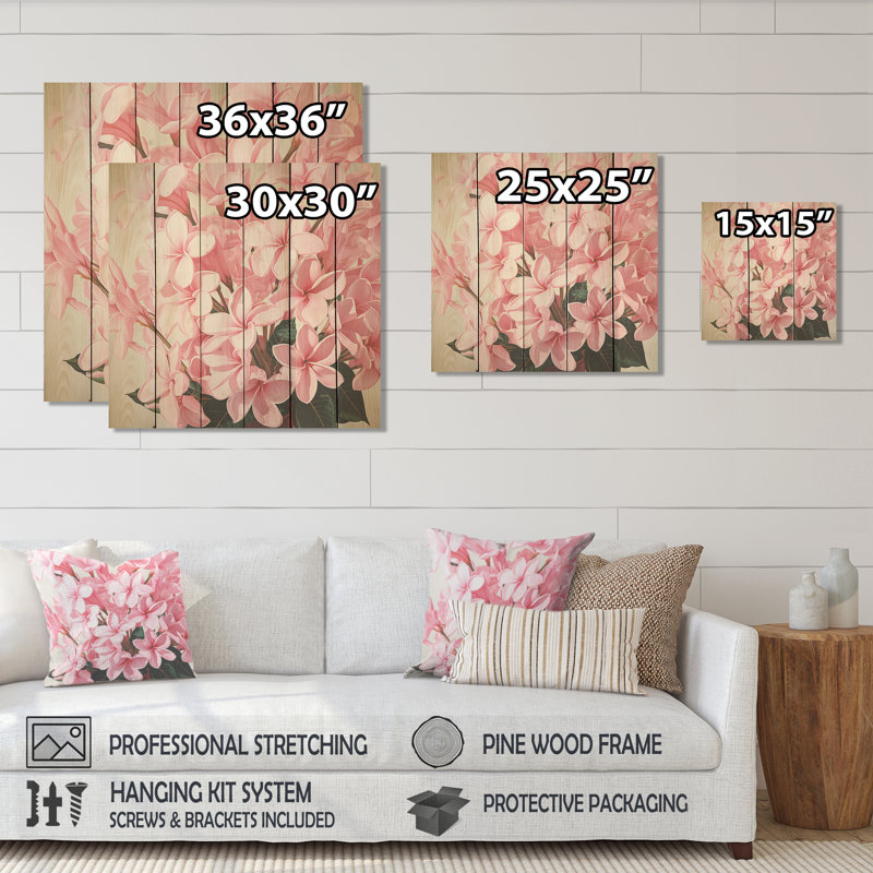 «Pink Plumeria Paradise I» - Plumeria sur impression sur bois, H 15 po x l 15 po
