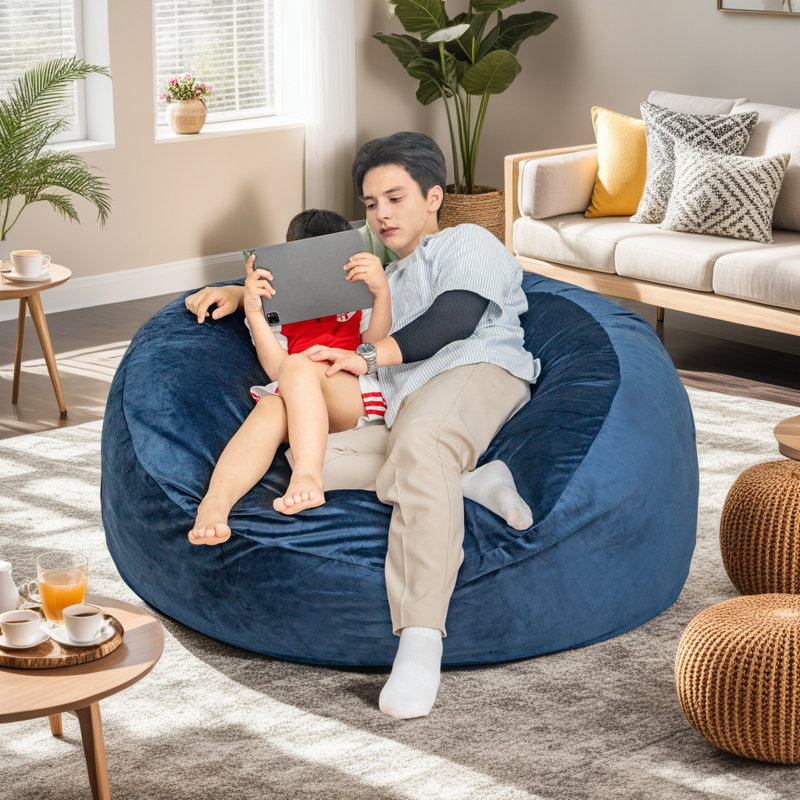 Fauteuil à billes Luxury, Velours bleu