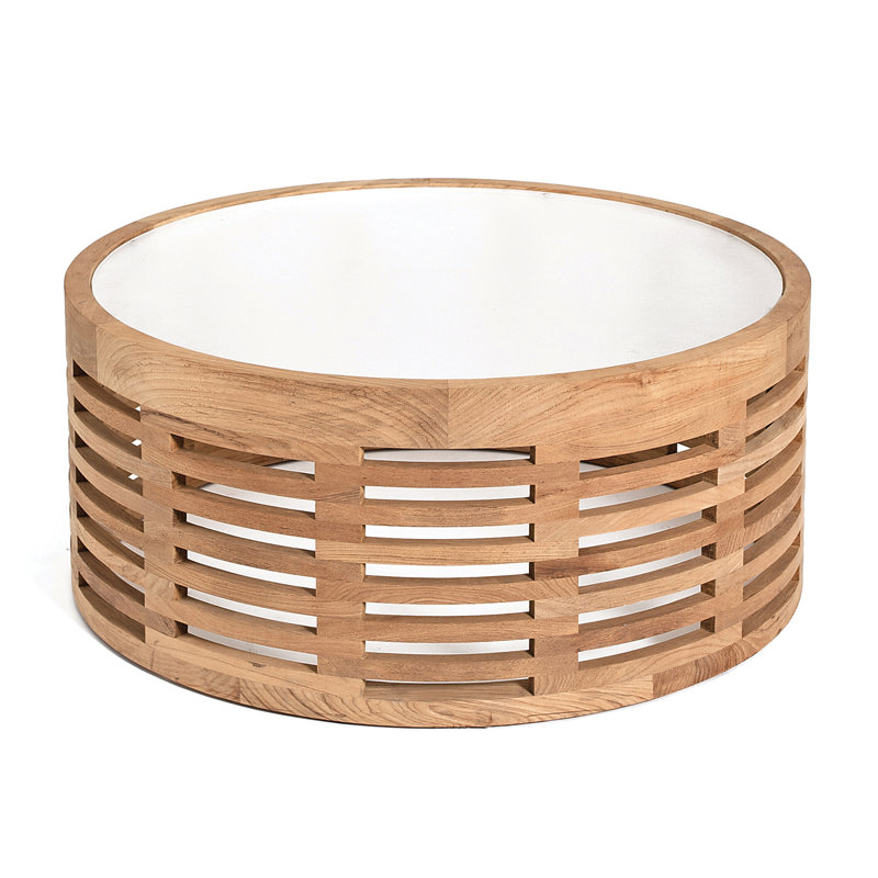Hamilton Outdoor Round Teak Coffee Table, Glass