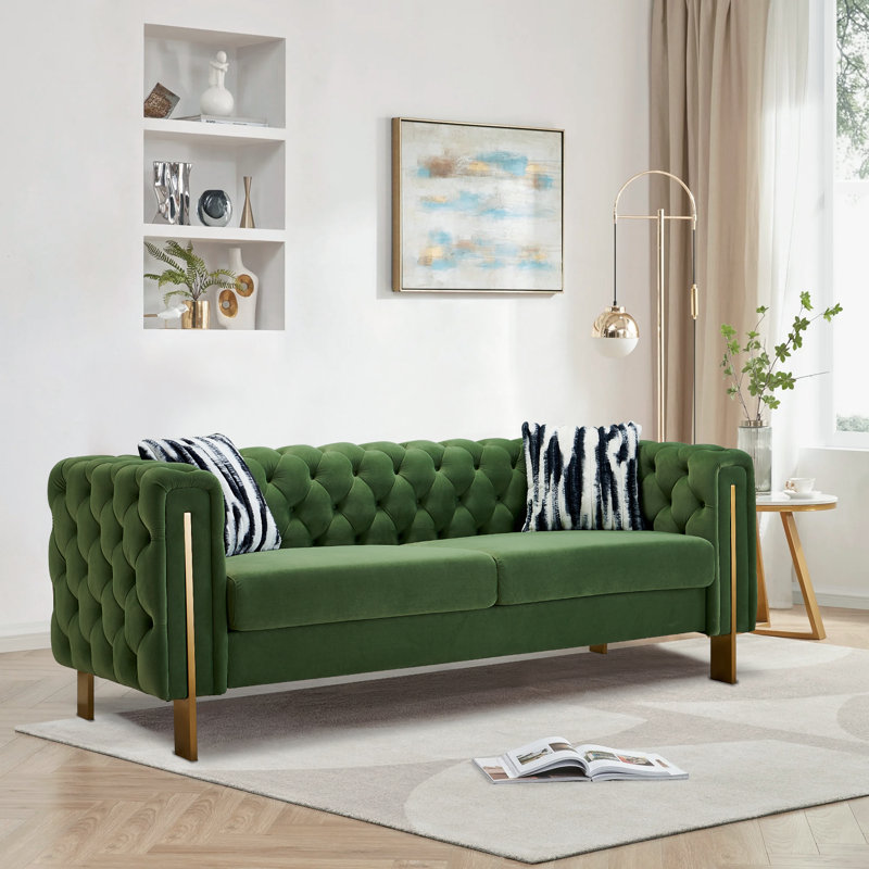Canapé à accoudoirs carrés 84,25 po Jamayiah, Velours vert menthe