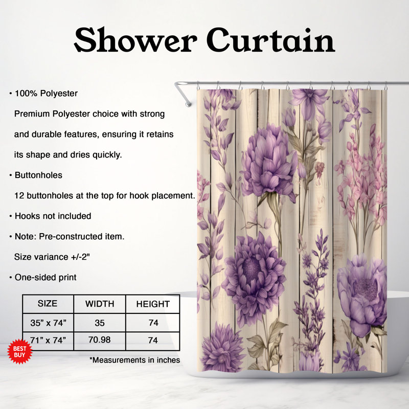 Lavender Moments - Rideau de douche Premium, H 74 po x l 71 po