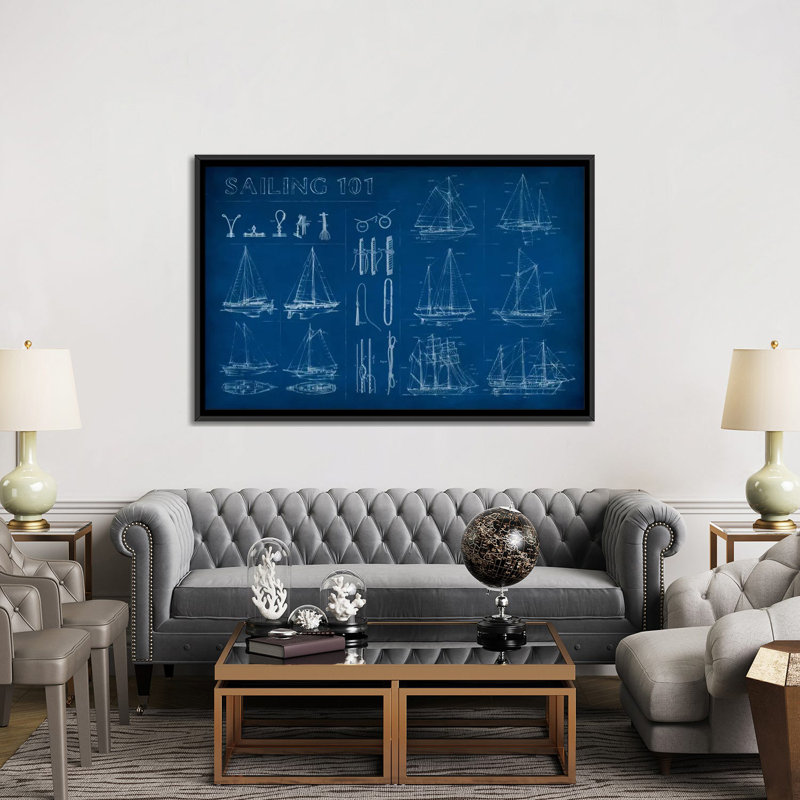 «Sailing Infograph» par Ethan Harper - impression sur toile tendue, H 18 po x l 26 po x P 1,5 po, Toile avec cadre noir