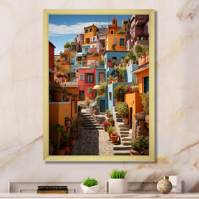 Madeehah Colorful Mexico Colorful Casas This IX sur impression sur toile, H 40 po x l 30 po x P 1,5 po, Cadre doré simple