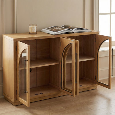 Large Storage Sideboard With Glass Doors And Unique Arched Design For Dining Room