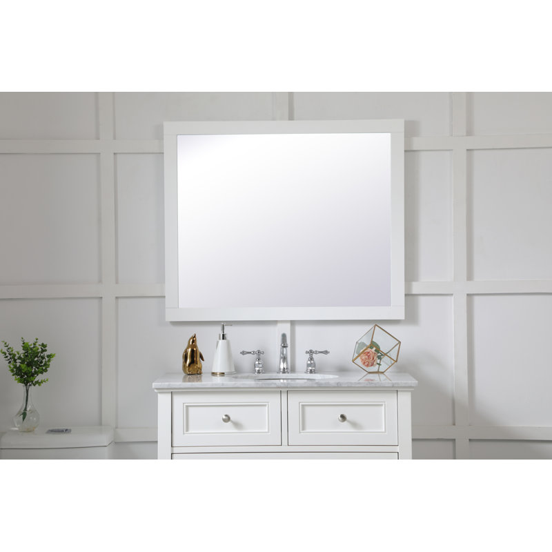 Metcalfe Solid And Engineered Wood Flat Wall Mirror, 36" x 27" , White