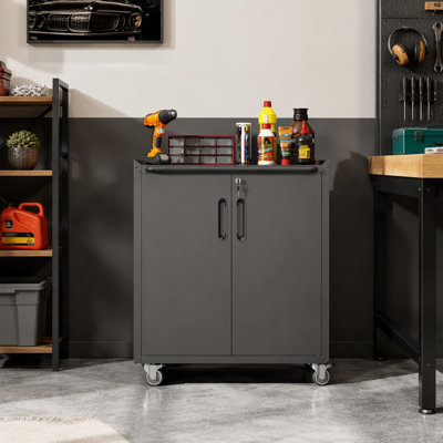 Heavy-Duty Metal Garage Storage Cabinet With Wheels - Sturdy And Durable Tool Storage Cabinet For Garage, Office, And Home Organizer Solutions