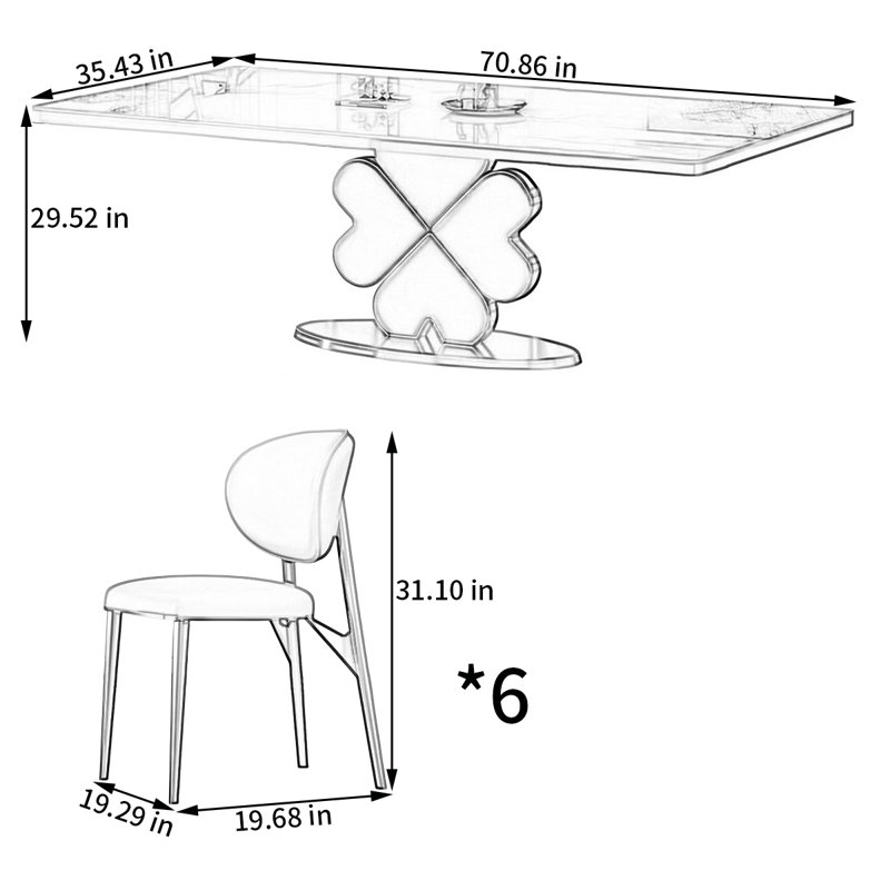 Ensemble de table et de chaises Minimalist Rock Plate, H 29,52 po x L 70,86 po x l 35,43 po