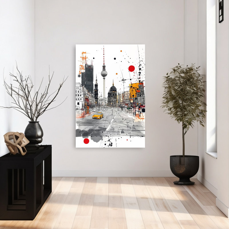 «Vibrant Berlin City», art abstrait moderne de la ville, 48" H x 32" W