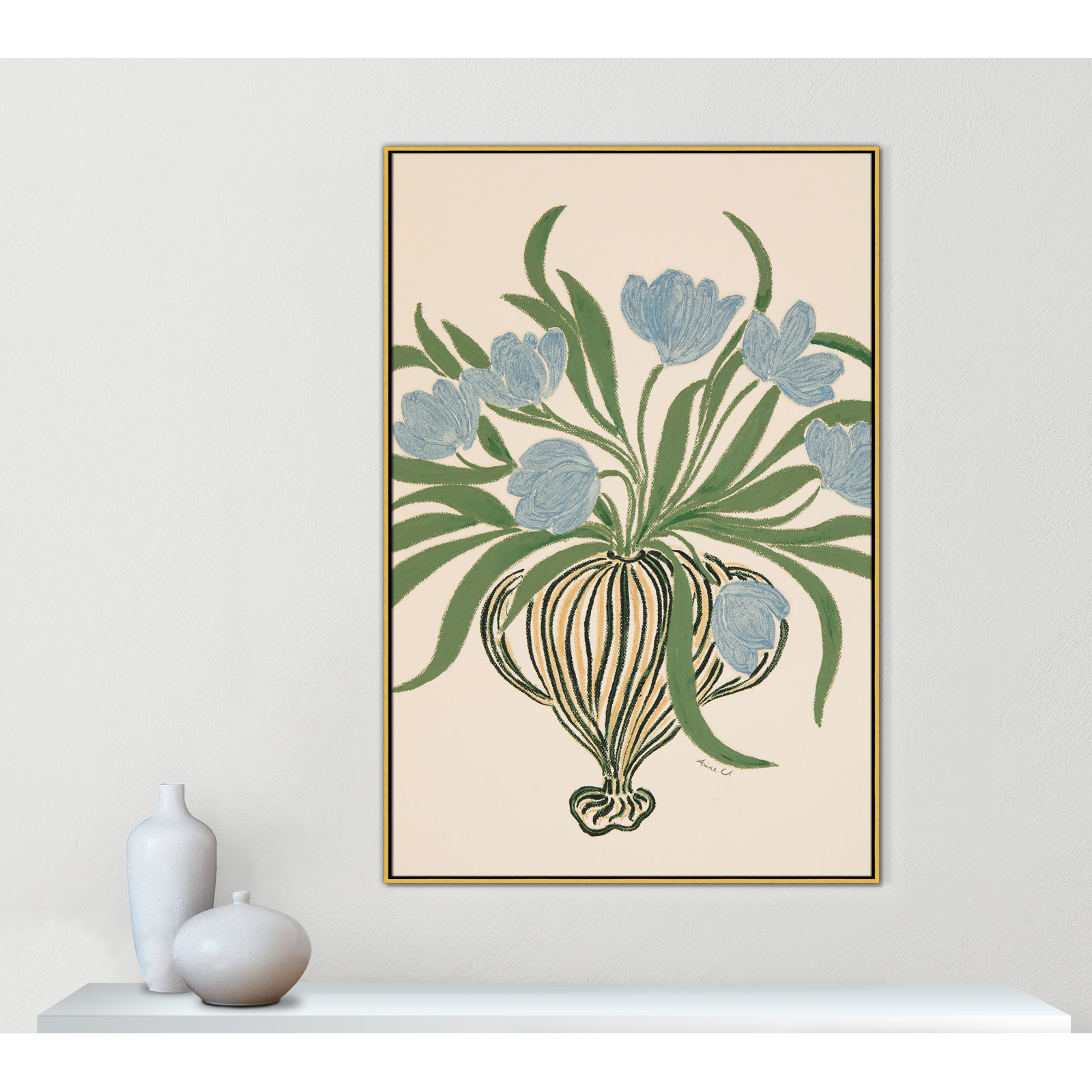 Colette "La Poire Blue Tulips" Print, Gold, 61.5" H x 41.5" W