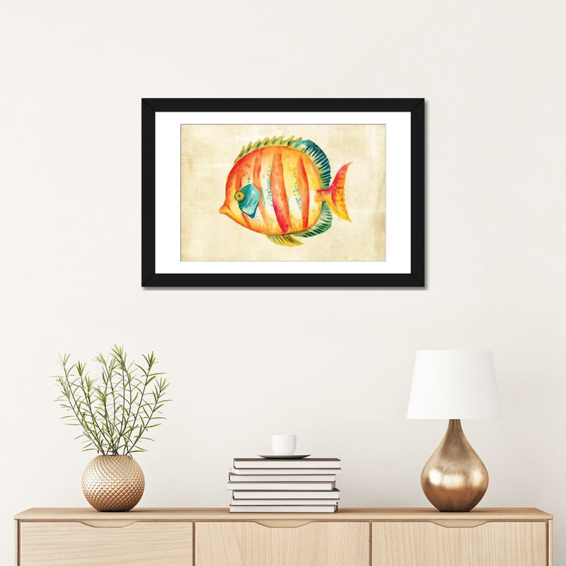 «Aquarium Fish II» par Chariklia Zarris, reproduction sur toile tendue, Papier d'art encadré noir, Blanc
