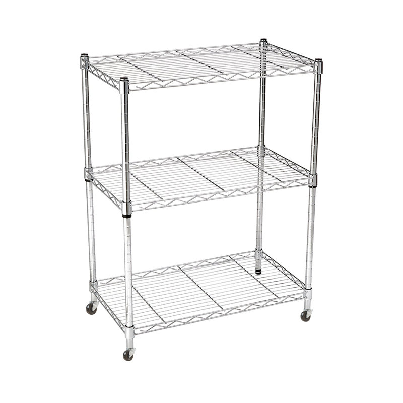 Bracken Metal Shelving Unit with Wheels, 92.2cm H x 75.3cm W x 34.8cm D, Chrome