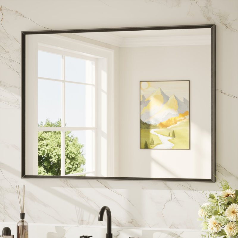 Bathroom Vanity Mirror with Aluminum Frame and Tempered Glass, Matte Black, 40" x 30", Rectangle