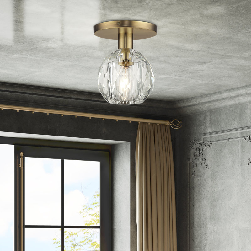 1 Light Natural Brass Crystal Semi-Flush