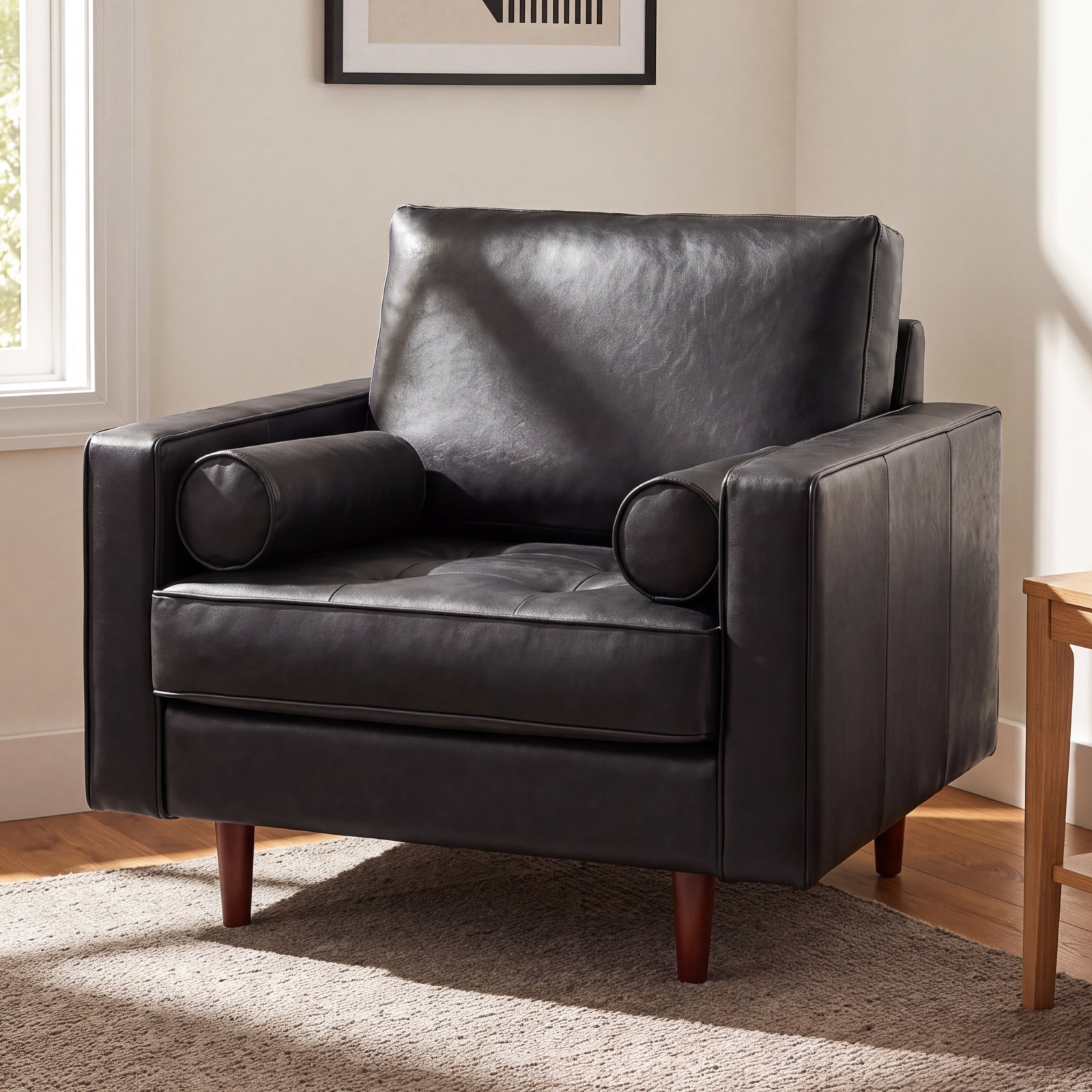 Geo Genuine Leather Armchair, Vintage Black Genuine Leather