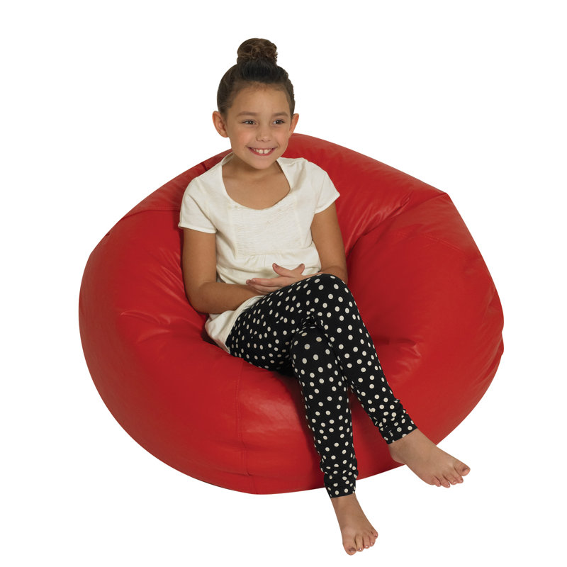35" Round Vegan Leather Bean Bag, Red Faux Leather