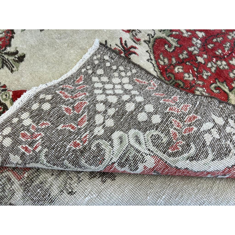 Tapis rétro noué à la main avec motif médaillon floral