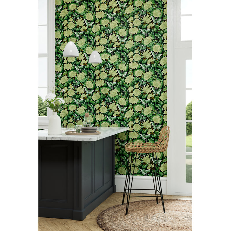Amara Butterfly 10.05m x 52cm Matte Wallpaper Roll, Emerald/Ink Black