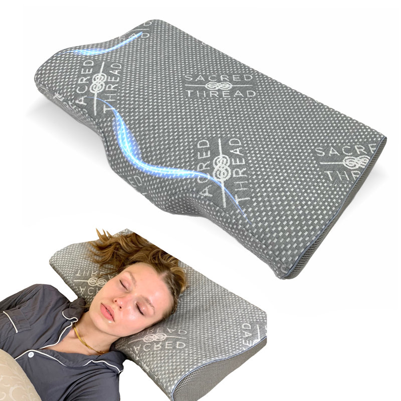 Memory Foam Pillow, Charcoal Infused Neck Pillow, Contour Cervical Orthopedic Pillow for Sleeping, Side Back & Stomach Sleeper
