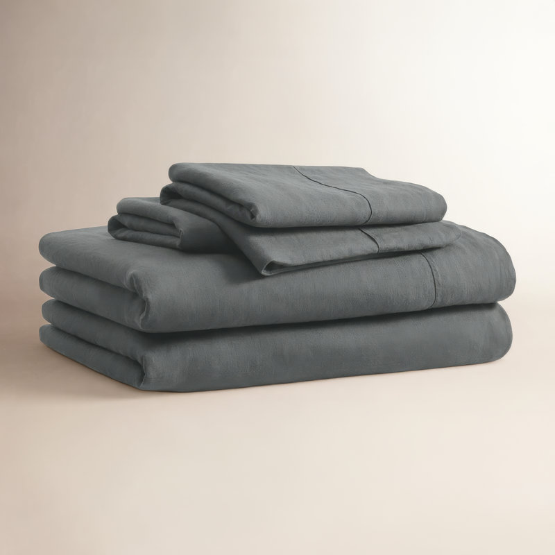 100% Linen Sheet Set, Full Sheet Set + 2 Pillowcases, Charcoal