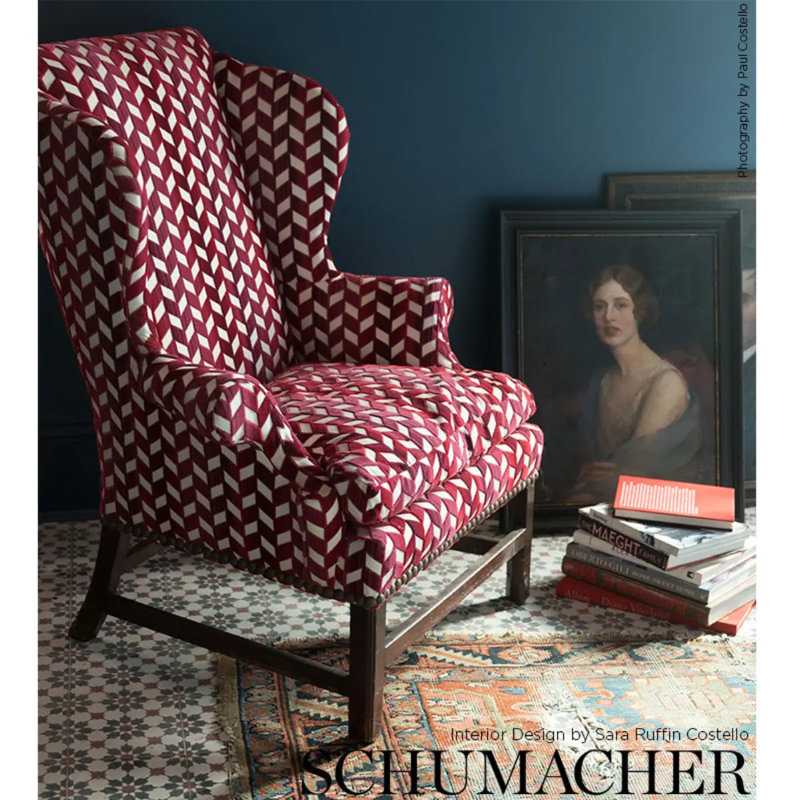 Chevron Strie Velvet Fabric, Garnet