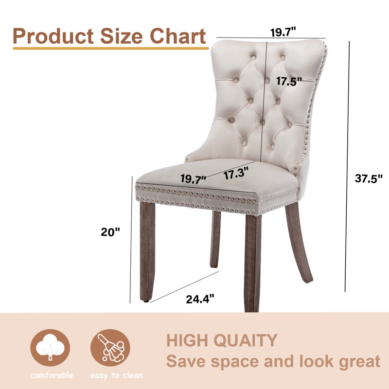 High-end Tufted Velvet Upholstered Nailhead Dining Chair (Set of 4), Beige, Brown