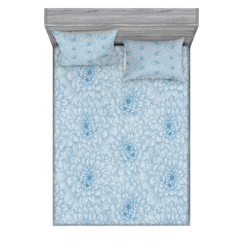 Microfiber Floral Sheet Set, Full Sheet Set with Fitted Sheet