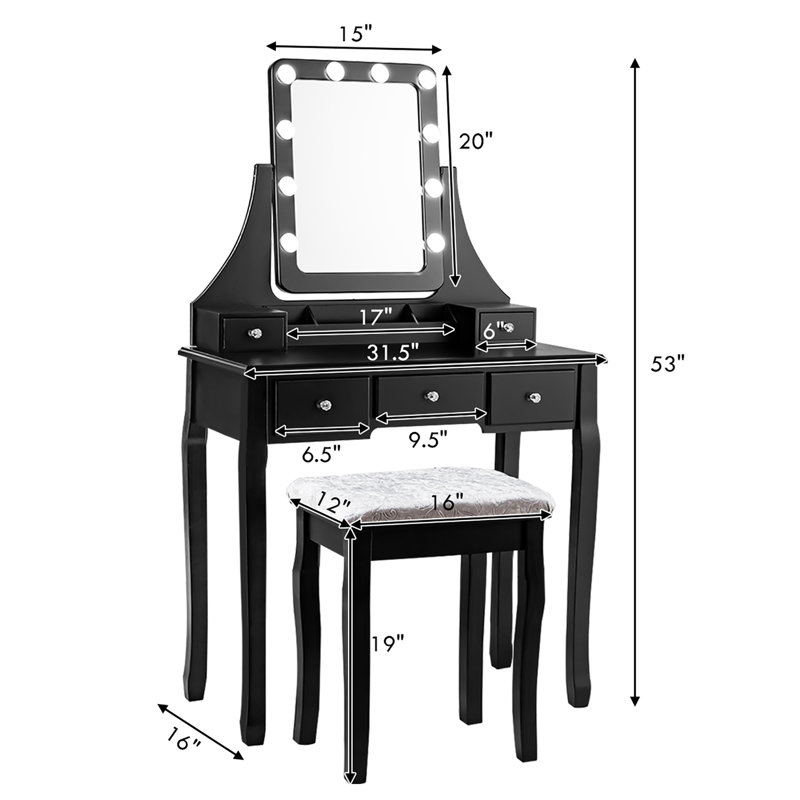 Ensemble coiffeuse et tabouret Aycock, Noir