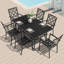 Ensemble de salle à manger 7 pièces en métal avec trou pour parasol et chaises empilables-479246140-479246143