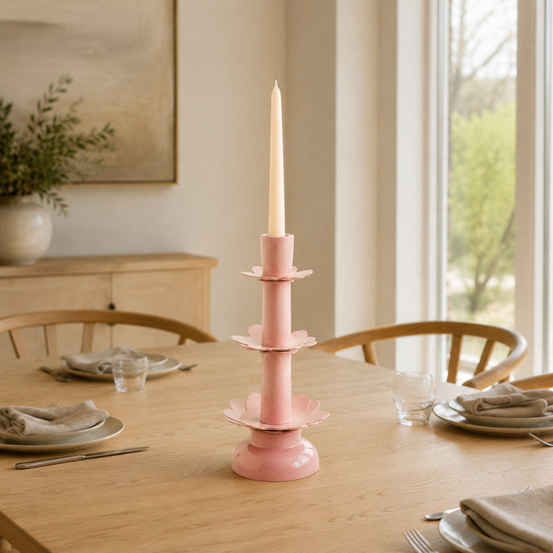 Porte-bougie effilé rose à la main, Rose