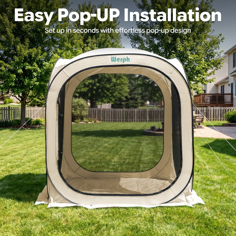 werph 6FT Pop-Up Screen House Outdoor Gazebo Tent with Mosquito Netting, Portable Patio Screen Tent with Ventilated Mesh Panels & Zippered Doors for Backyard, Camping & Garden