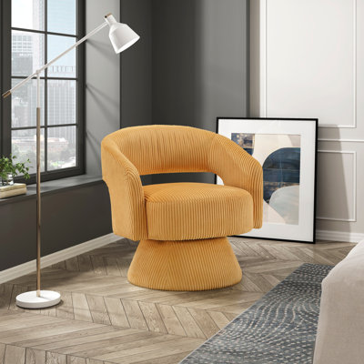 Moderne et luxueux fauteuil d'appoint pivotant en velours côtelé moelleux, siège en bois massif, mobilier de maison élégant, 1 pièce