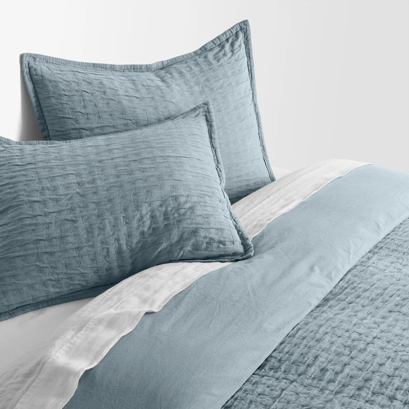 Popple Duvet Set, Queen Duvet Cover + 2 Queen Shams, Gray Blue