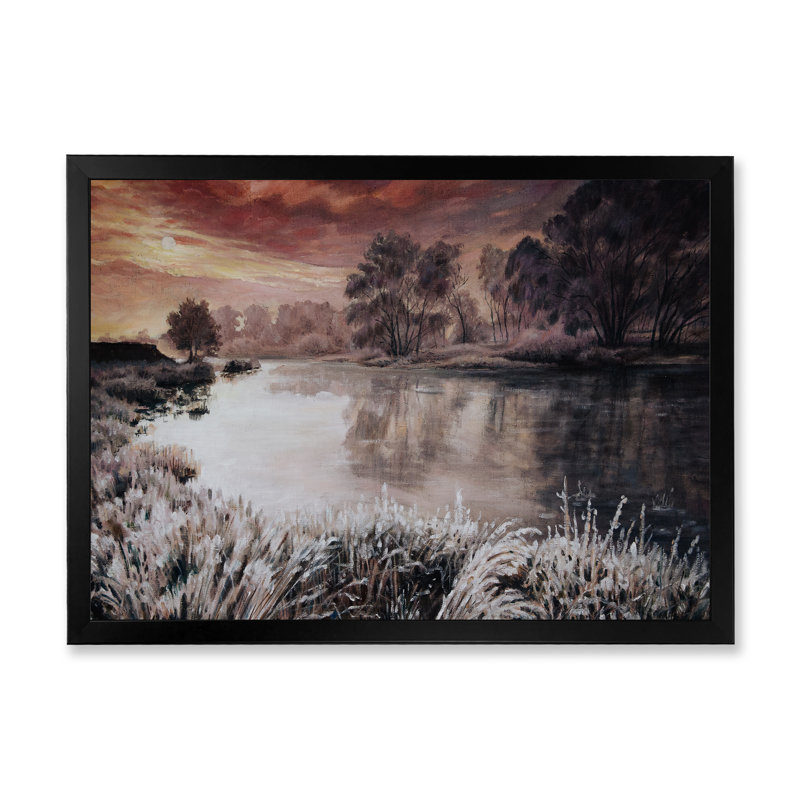 Winter River Landscape - reproduction de cadre flottant sur toile, H 12 po x l 20 po x P 1 po, Cadre noir