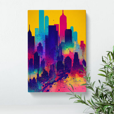 Paint Splashed City Skyline No.3 Abstract - Wrapped Canvas
