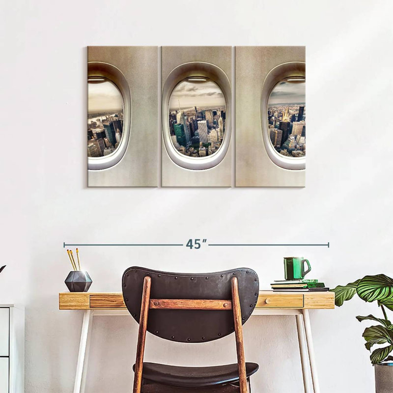 " Airplane Windows " 3 - Pieces, 24" H x 38" W x 1.25" D