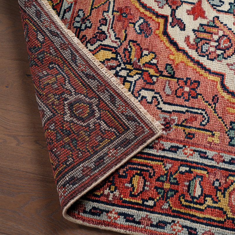 Wilkes Hand-Knotted Wool Red/Beige Area Rug, Rectangle 6' x 9'