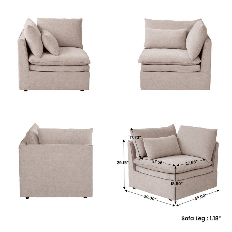 Fauteuil d'appoint d'angle rembourré et modulaire, Khaki