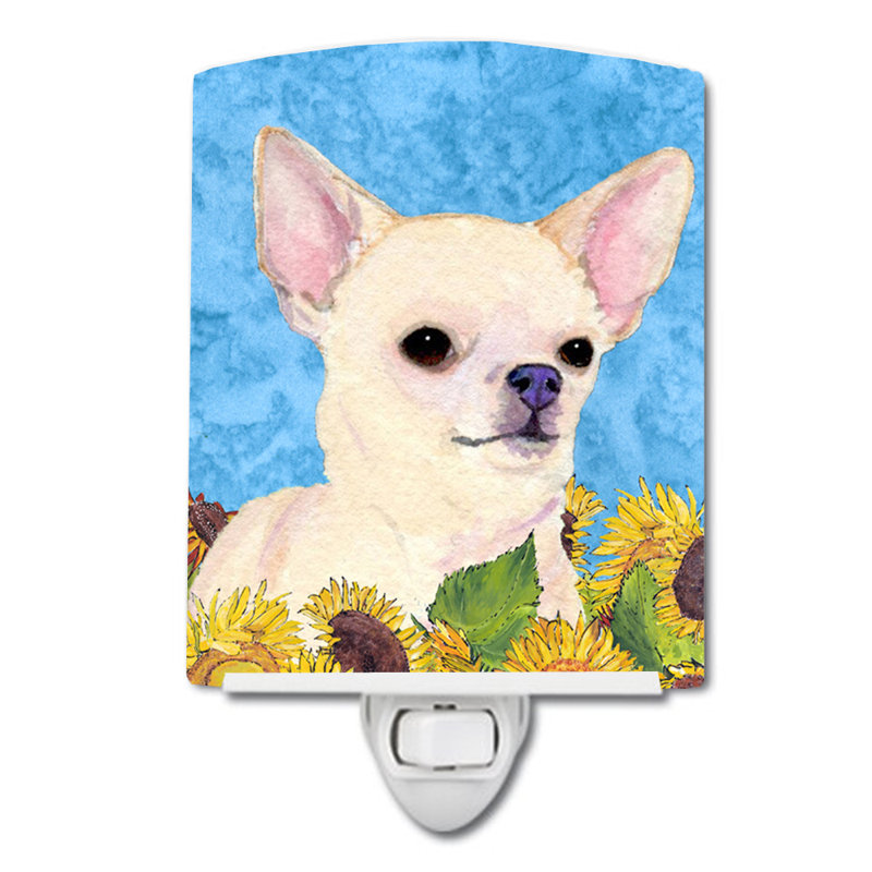 Éclairage nocturne en céramique cairn terrier in summer, Chihuahua beige